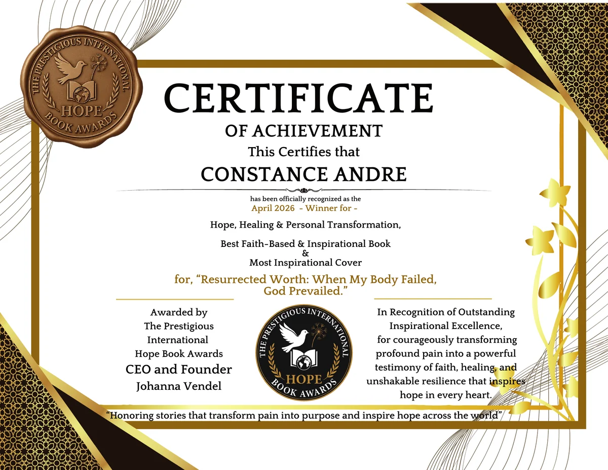 Certificate of Achievement—Constance André, April 2026 Winner, awarded by PIHBA